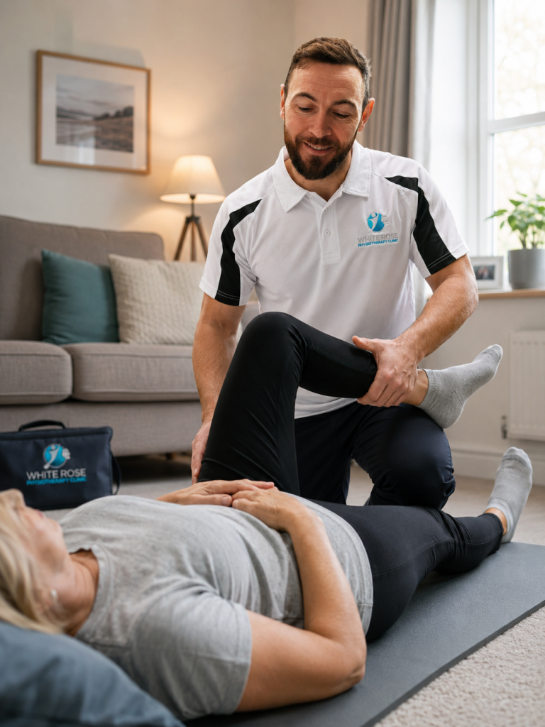 mobile physiotherapist treating patient at home in Whitley Bay
